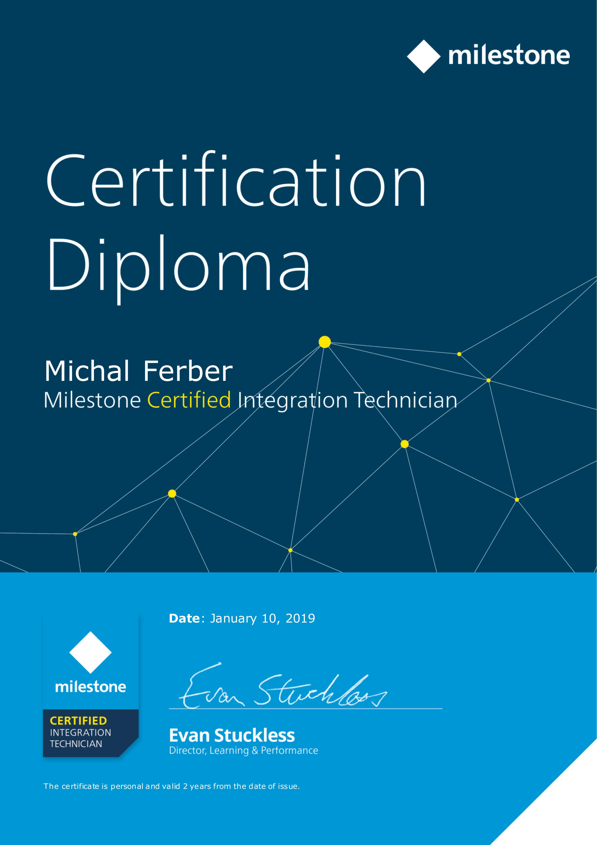 2019 01 10 Milestone Certified Integration Technician MCIT